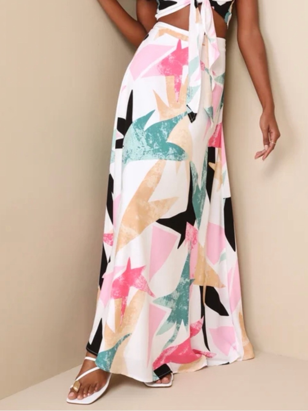 Lulus Sm Abstract Geometric Maxi Skirt Pink Teal Daydreaming Colorful Boho Chic